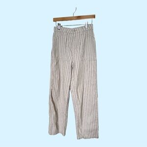 H&M Divided Light Tan Ecru Black Stripe Carpenter Pants sz 4